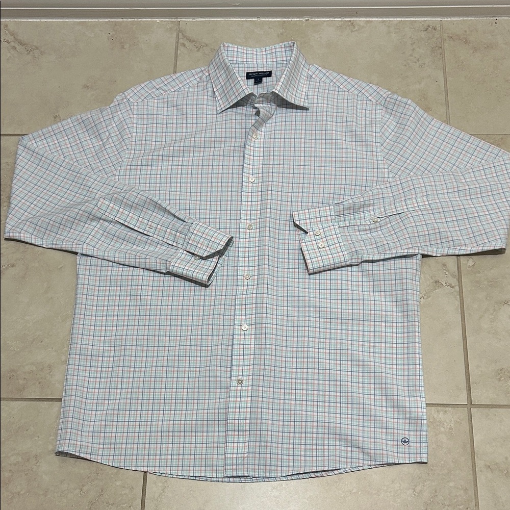 Peter Millar Crown Crafted White with Red & Blue Checkered Button Down Shirt